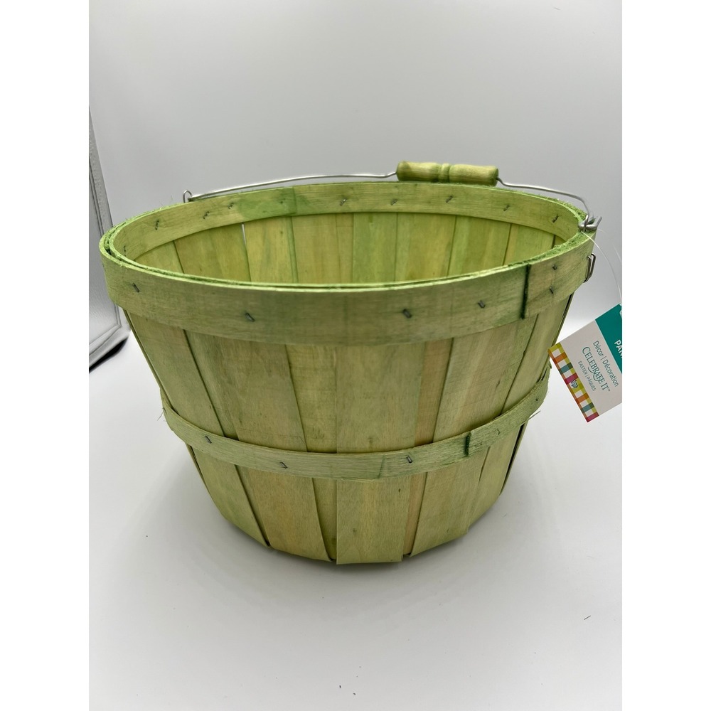 Celebrate It Easter Basket Kids 10.5in Green Brand New Slat Wood Wire Handle